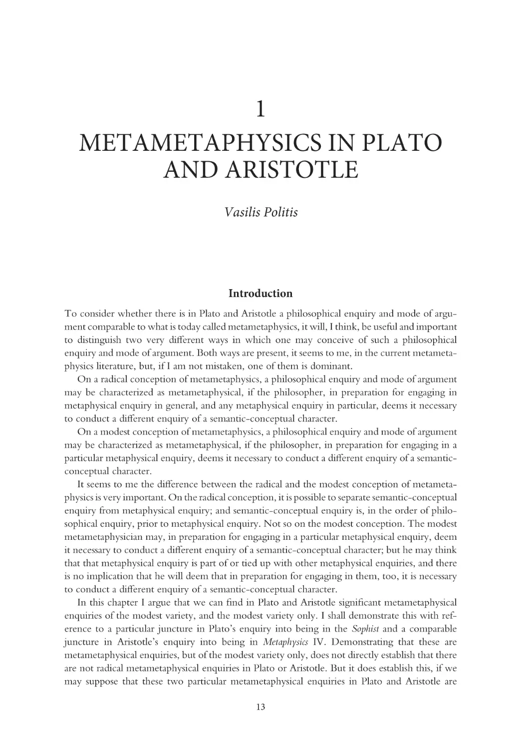 1 Metametaphysics in Plato and Aristotle
Introduction