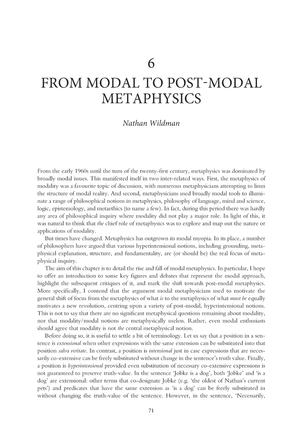 6 From modal to post-modal metaphysics