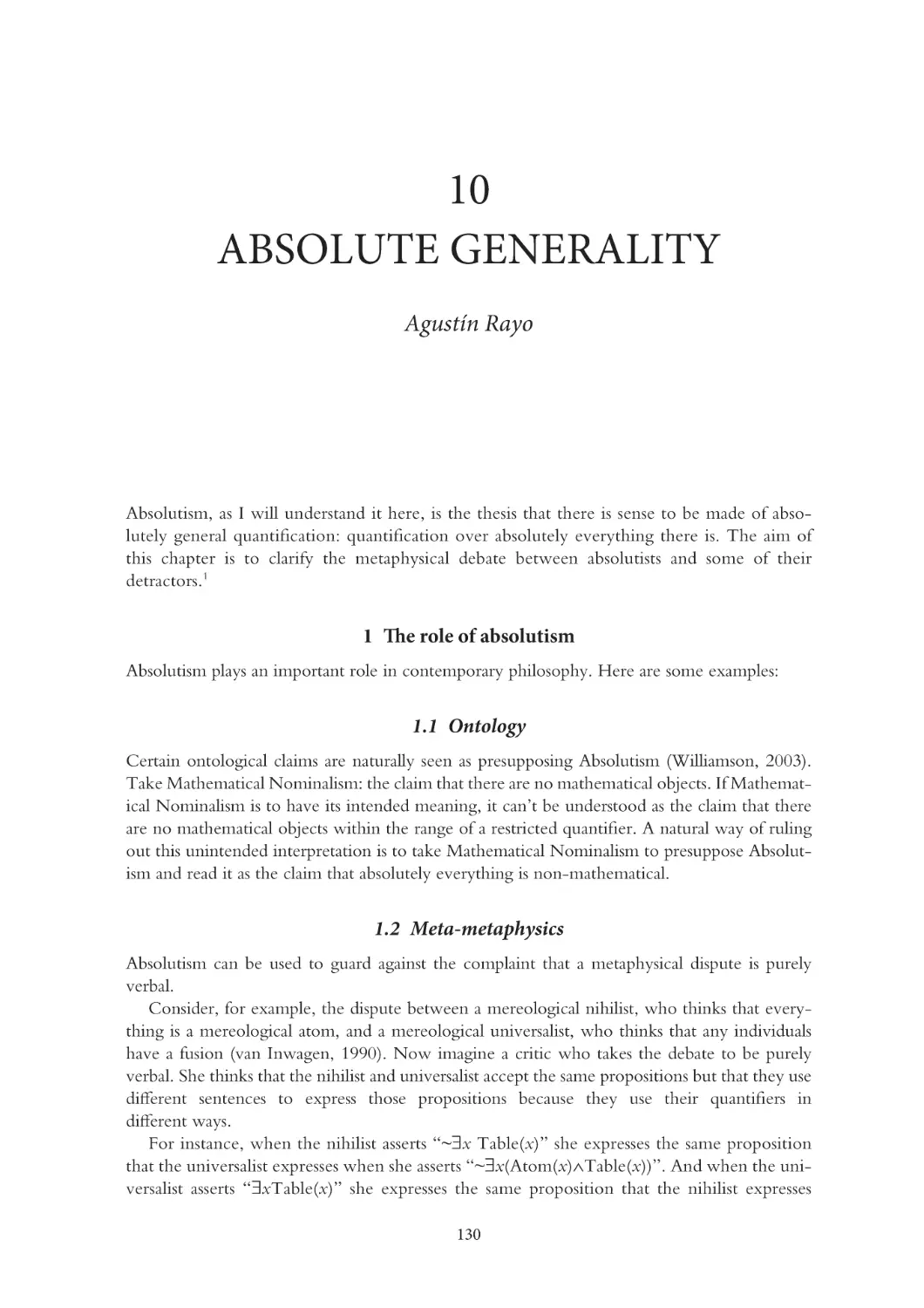 10 Absolute generality
1 The role of absolutism