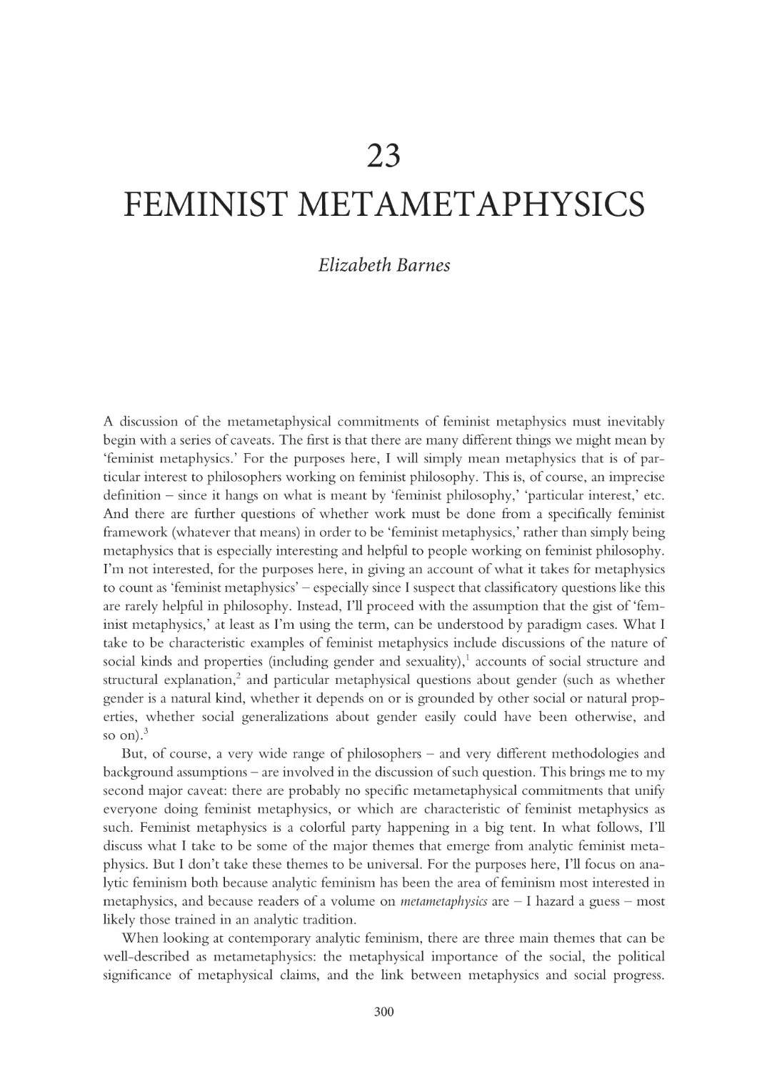 23 Feminist metametaphysics