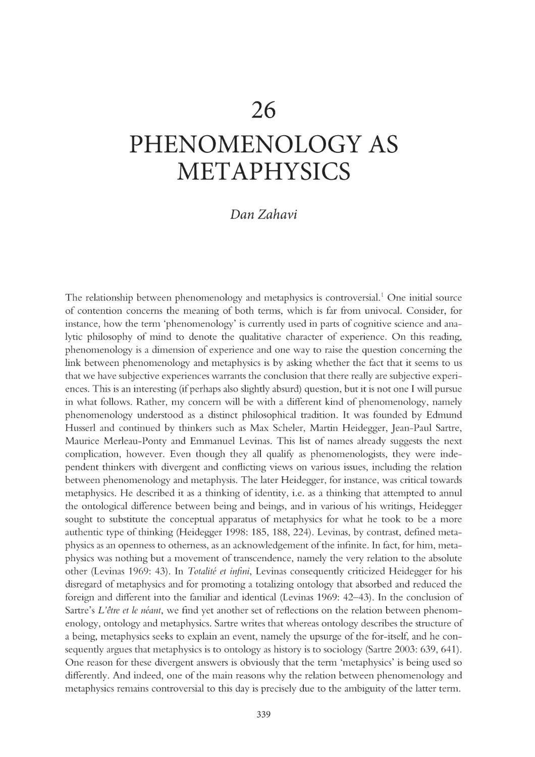 26 Phenomenology as metaphysics