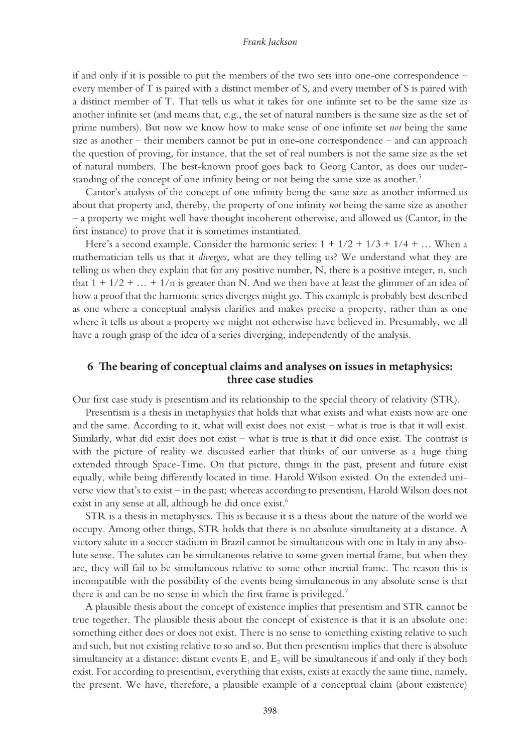 6 The bearing of conceptual claims and analyses on issues in metaphysics