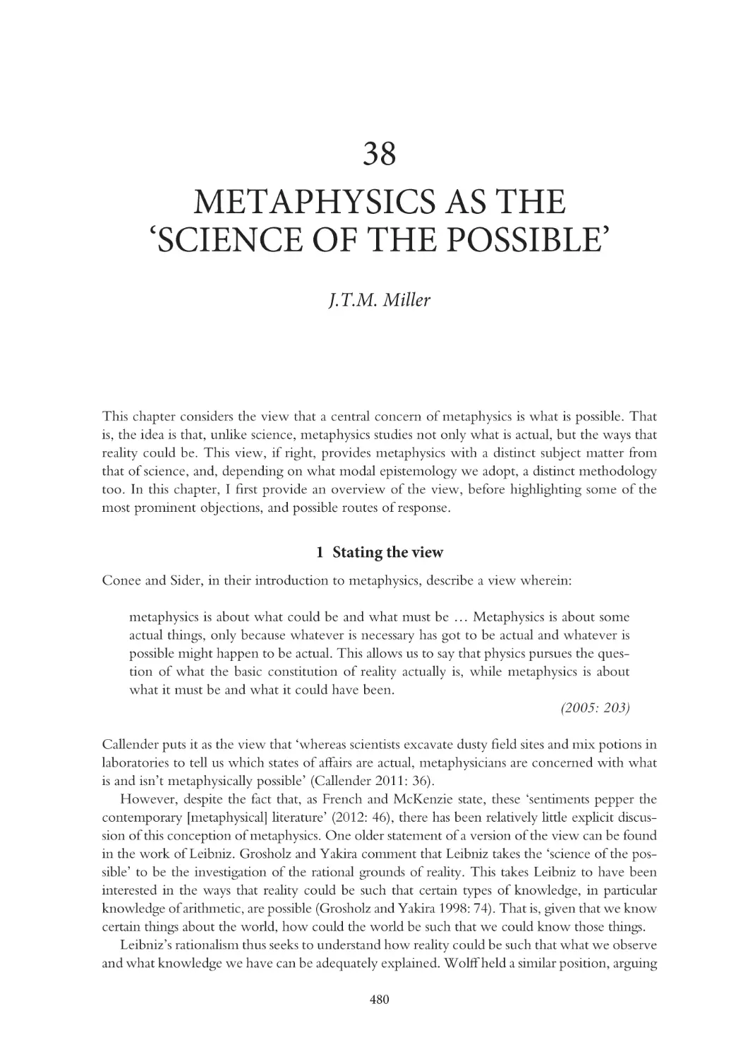 38 Metaphysics as the ‘science of the possible’
1 Stating the view