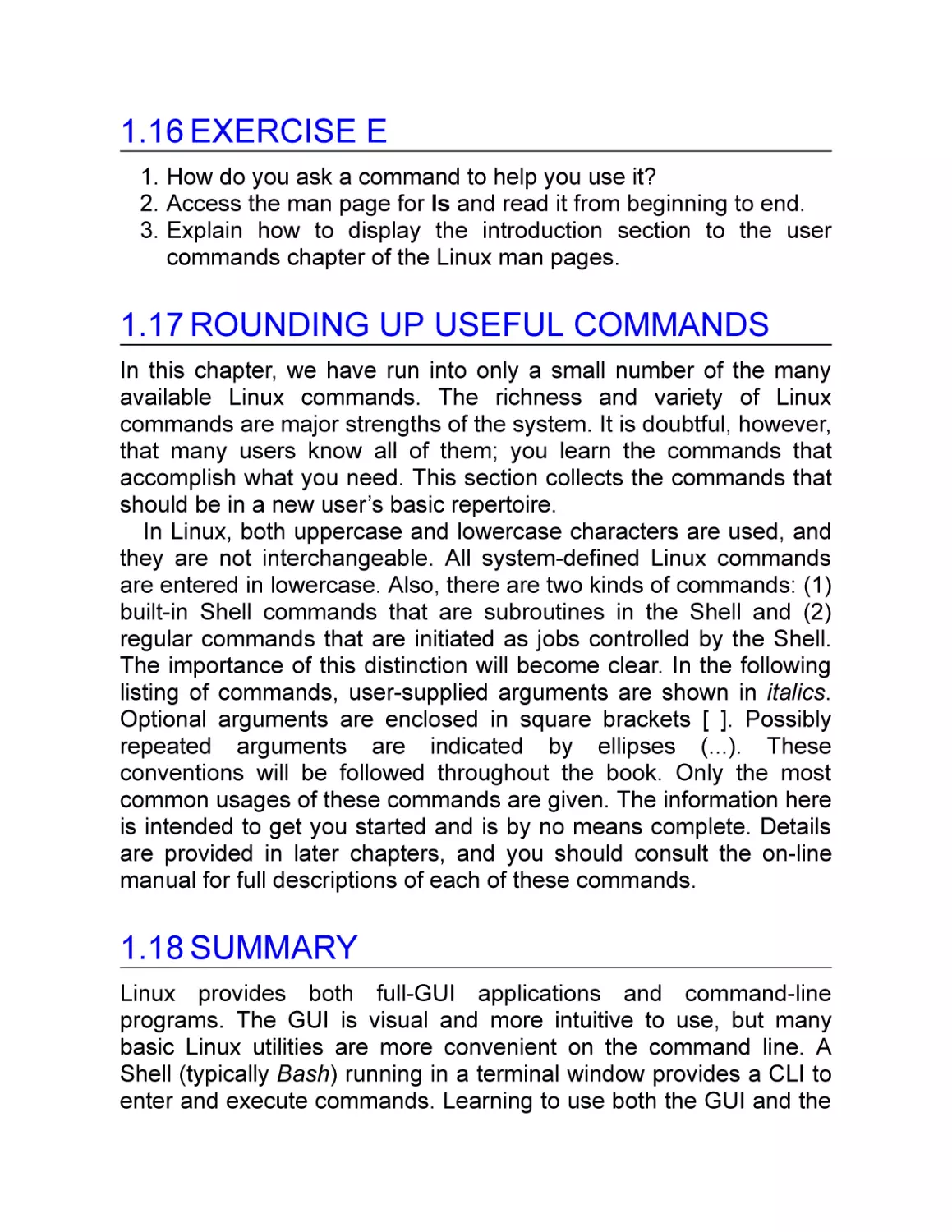 1.16 Exercise E
1.17 Rounding Up Useful Commands
1.18 Summary
