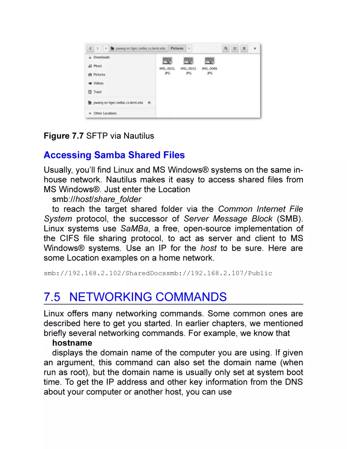 Accessing Samba Shared Files
7.5 Networking Commands