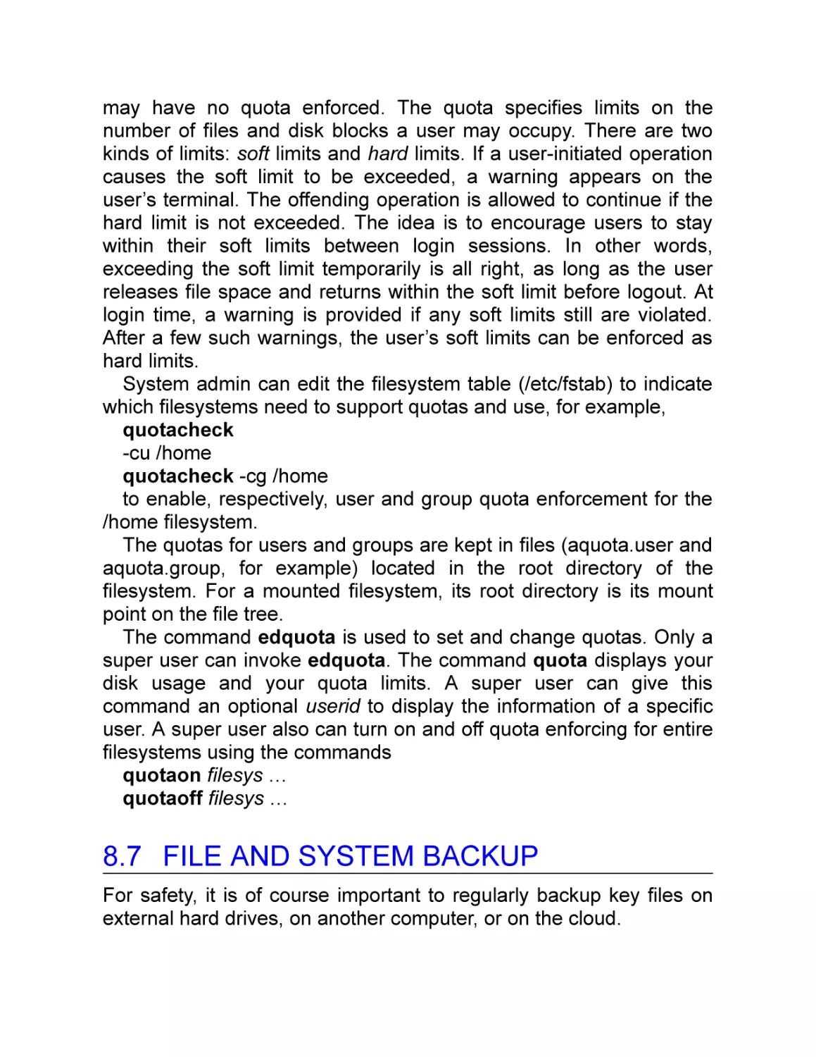 8.7 File and System Backup