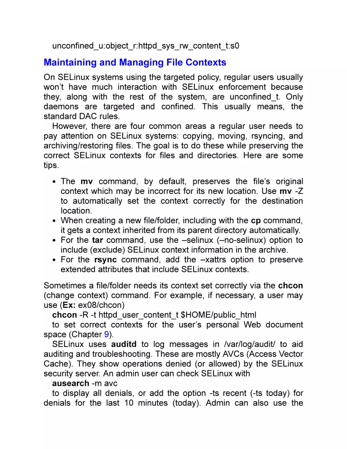 Maintaining and Managing File Contexts