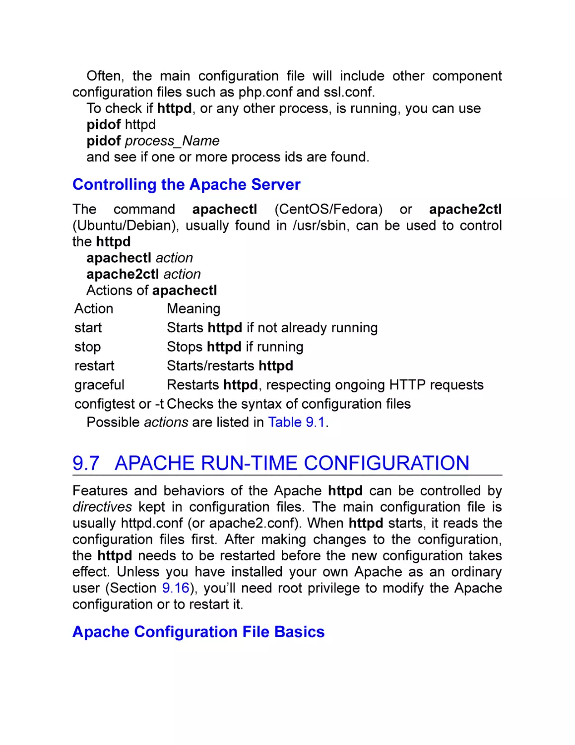 Controlling the Apache Server
9.7 Apache Run-Time Configuration
Apache Configuration File Basics