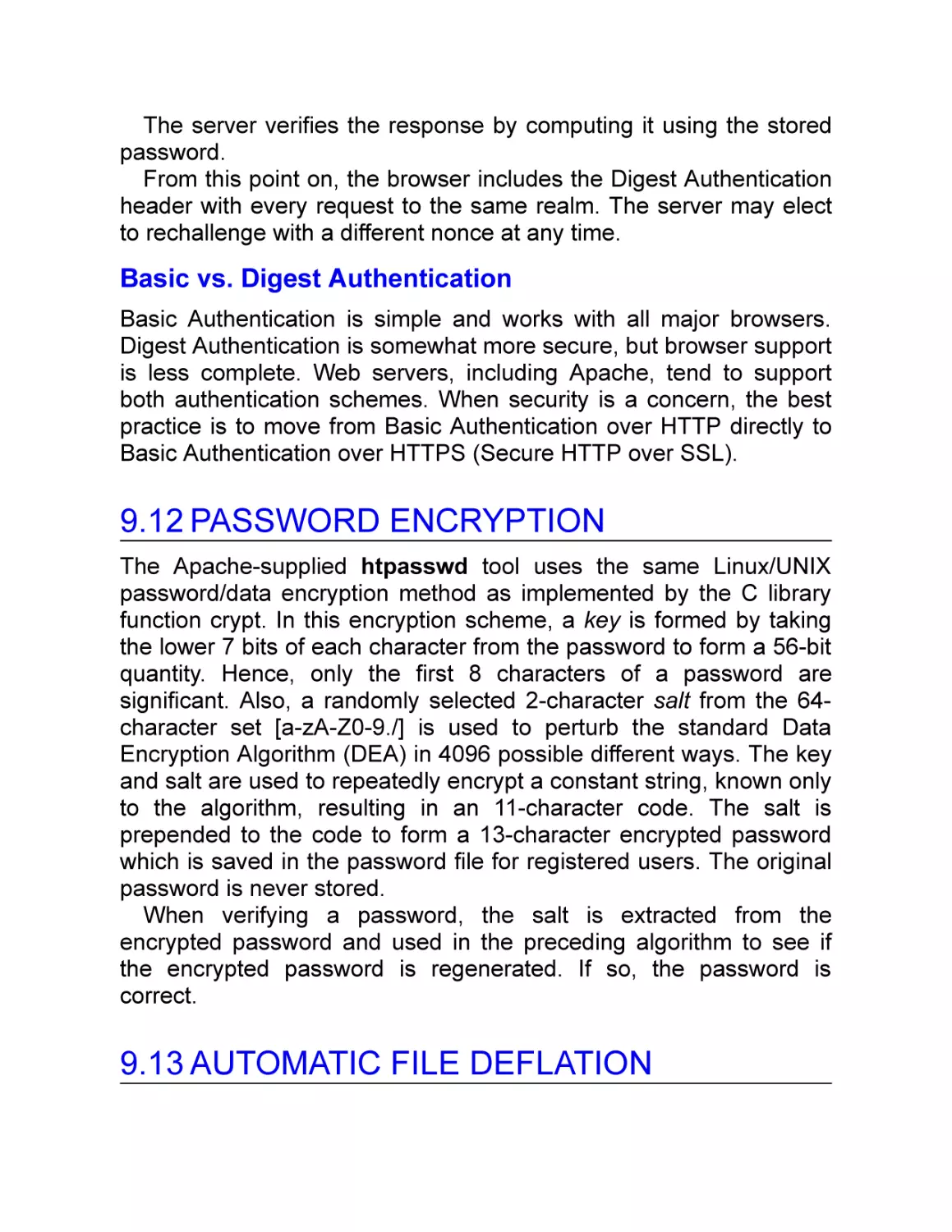 Basic vs. Digest Authentication
9.12 Password Encryption
9.13 Automatic File Deflation