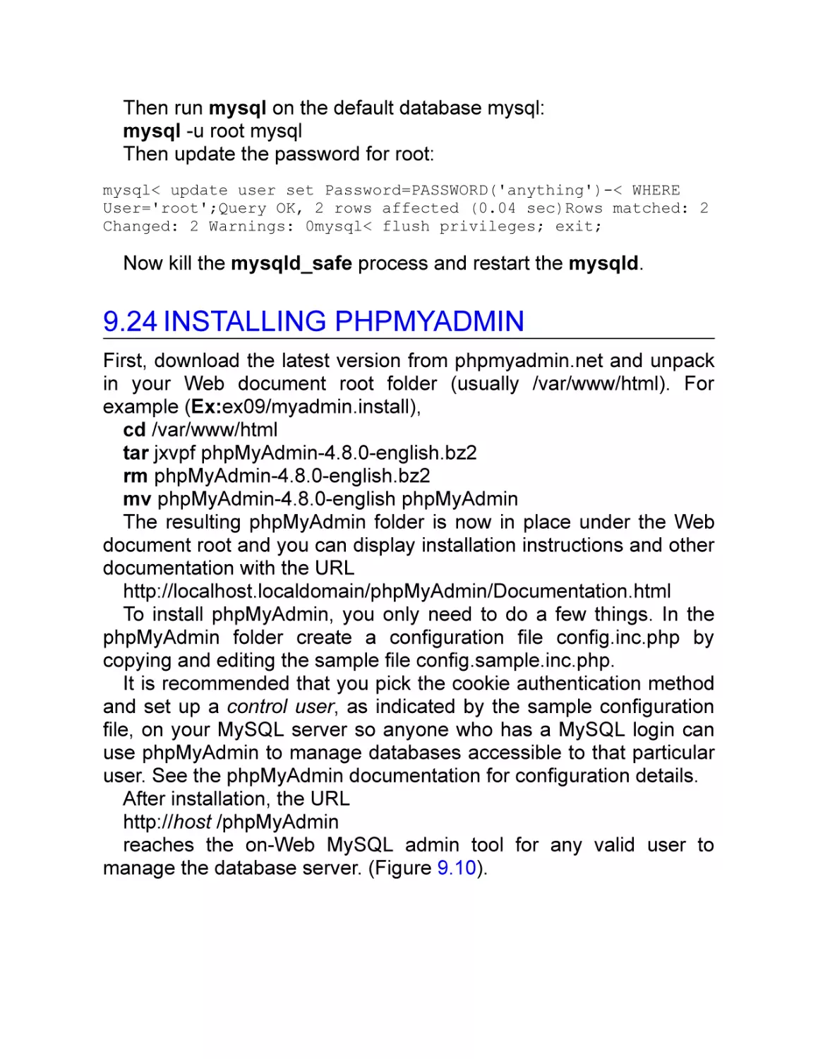 9.24 Installing phpMyAdmin