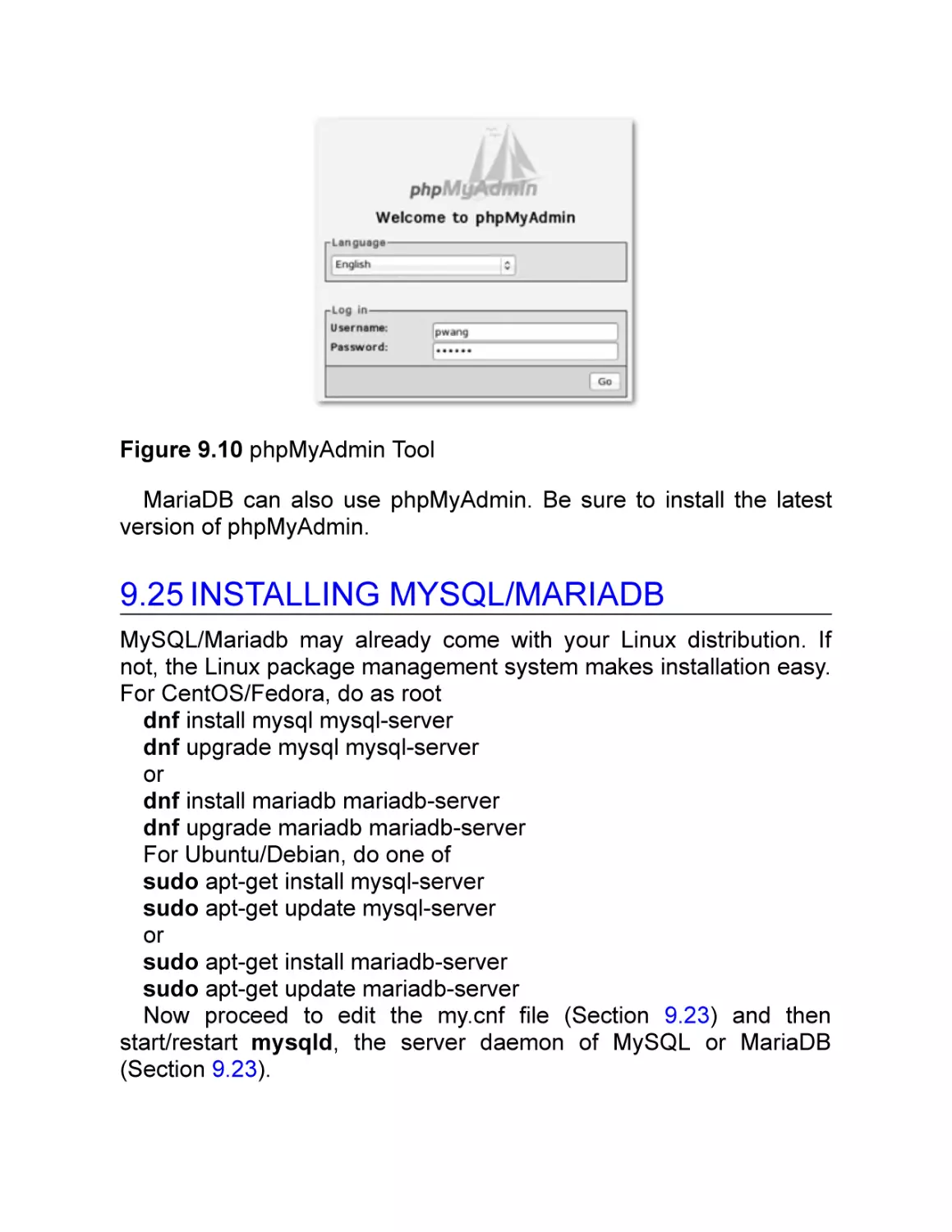 9.25 Installing MySQL/MariaDB