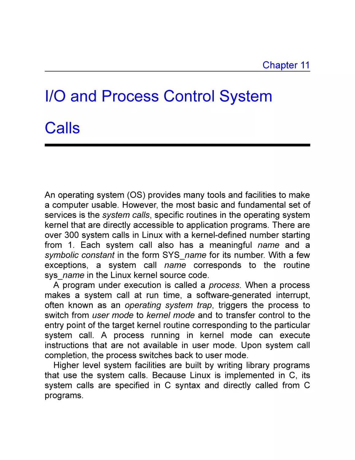 11 I/O and Process Control System Calls
