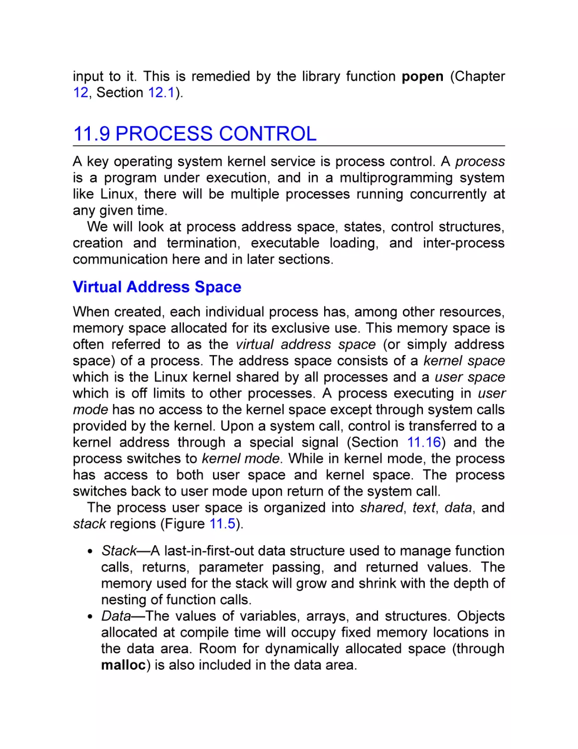 11.9 Process Control
Virtual Address Space