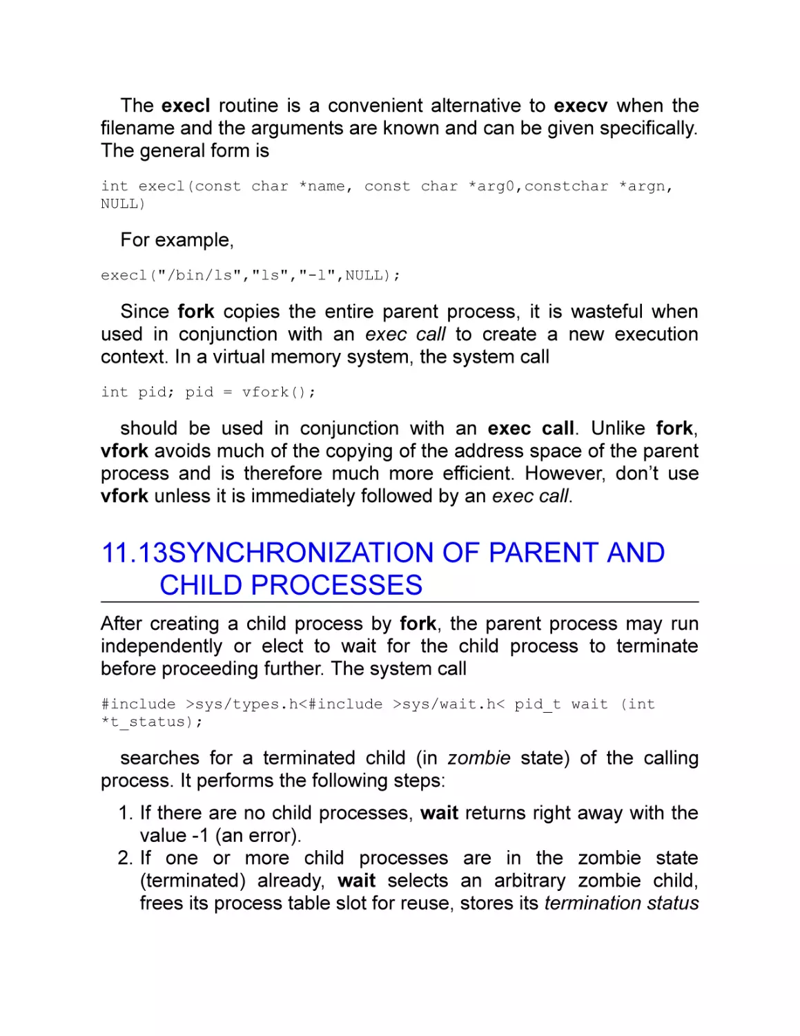 11.13 Synchronization of Parent and Child Processes