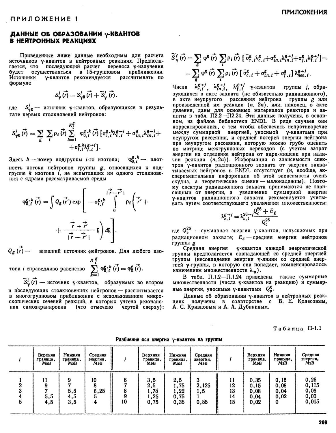 Приложение 1. Данные об образовании гамма-квантов в нейтронных реакциях
