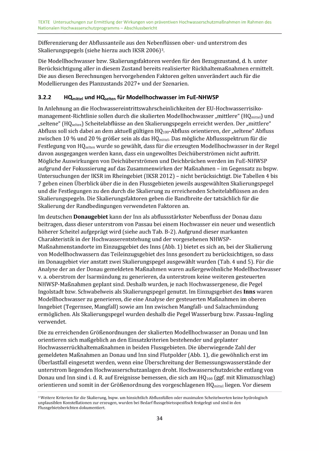 3.2.2 HQmittel und HQselten für Modellhochwasser im FuE-NHWSP
