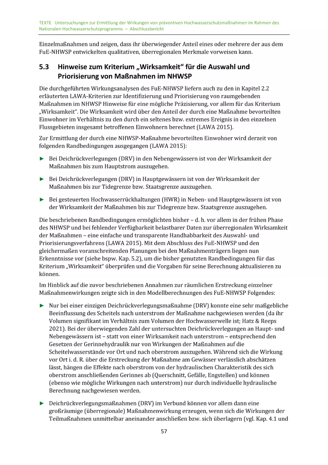 5.3 Hinweise zum Kriterium „Wirksamkeit“ für die Auswahl und Priorisierung von Maßnahmen im NHWSP