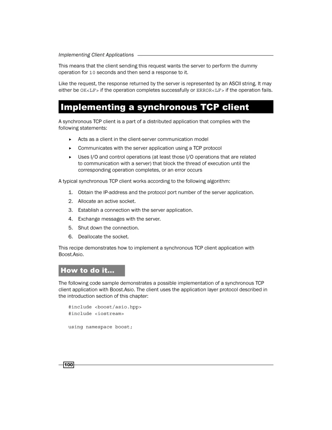 Implementing a synchronous TCP client