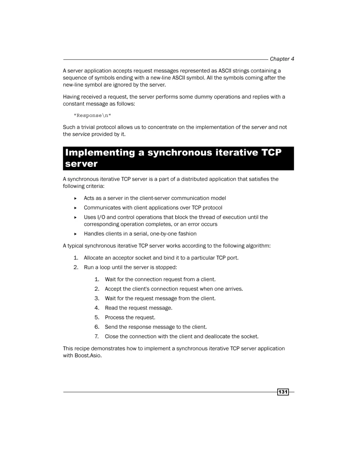 Implementing a synchronous iterative TCP server