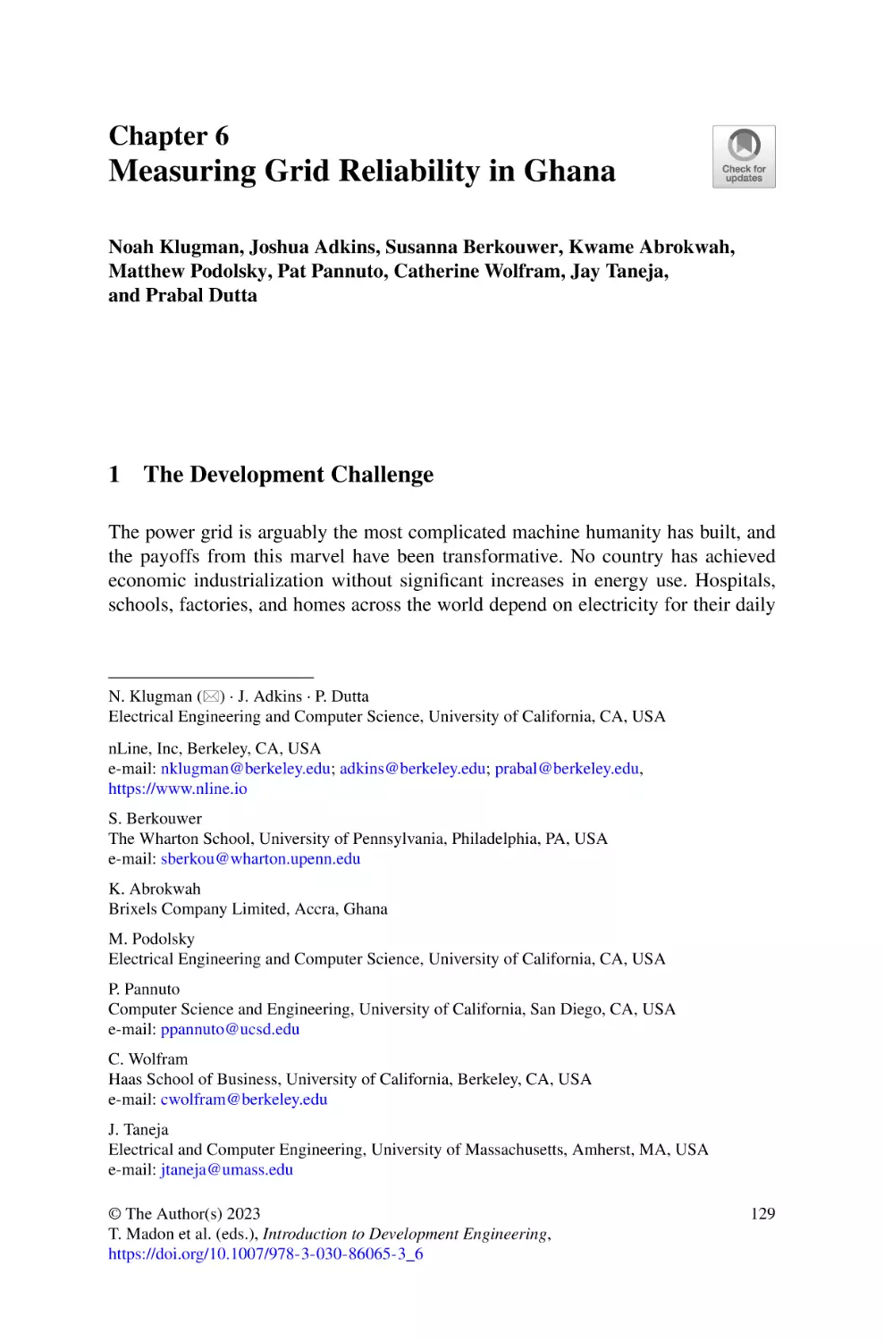 6 Measuring Grid Reliability in Ghana
1 The Development Challenge