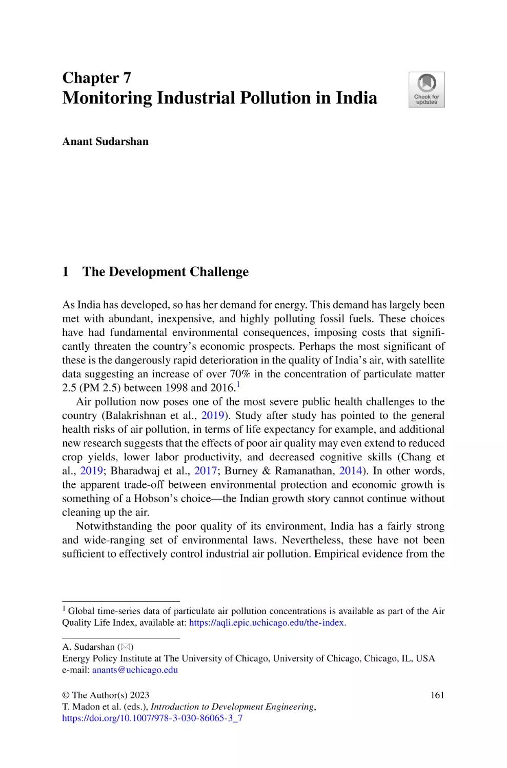 7 Monitoring Industrial Pollution in India
1 The Development Challenge