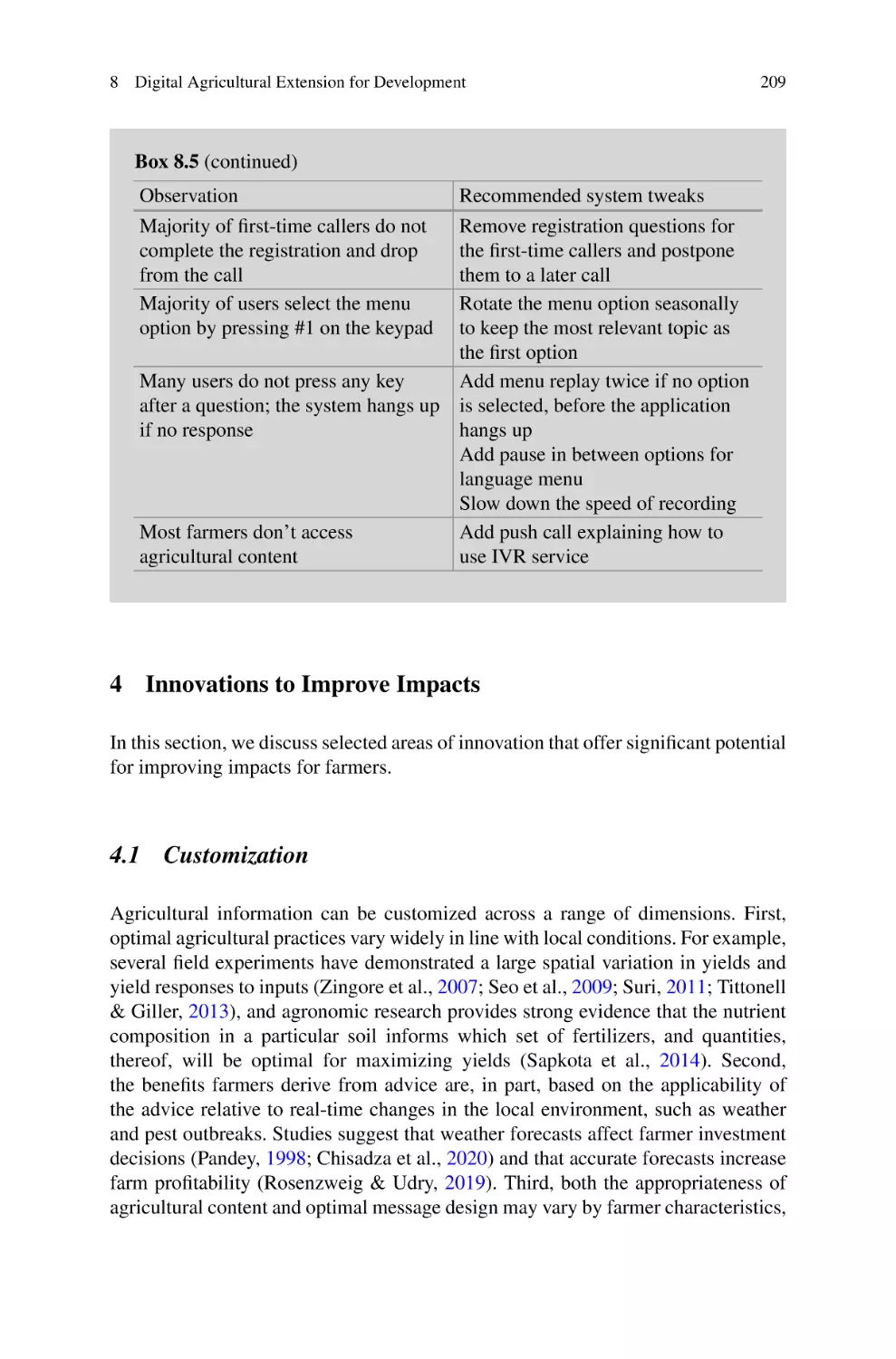 4 Innovations to Improve Impacts
4.1 Customization