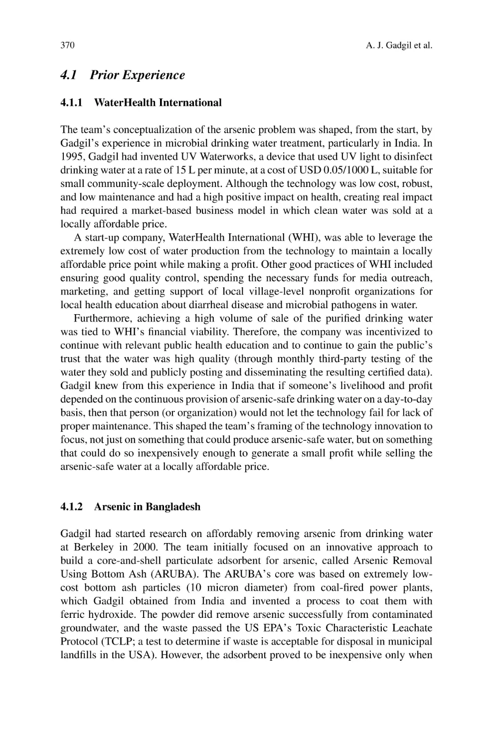 4.1 Prior Experience
4.1.1 WaterHealth International
4.1.2 Arsenic in Bangladesh