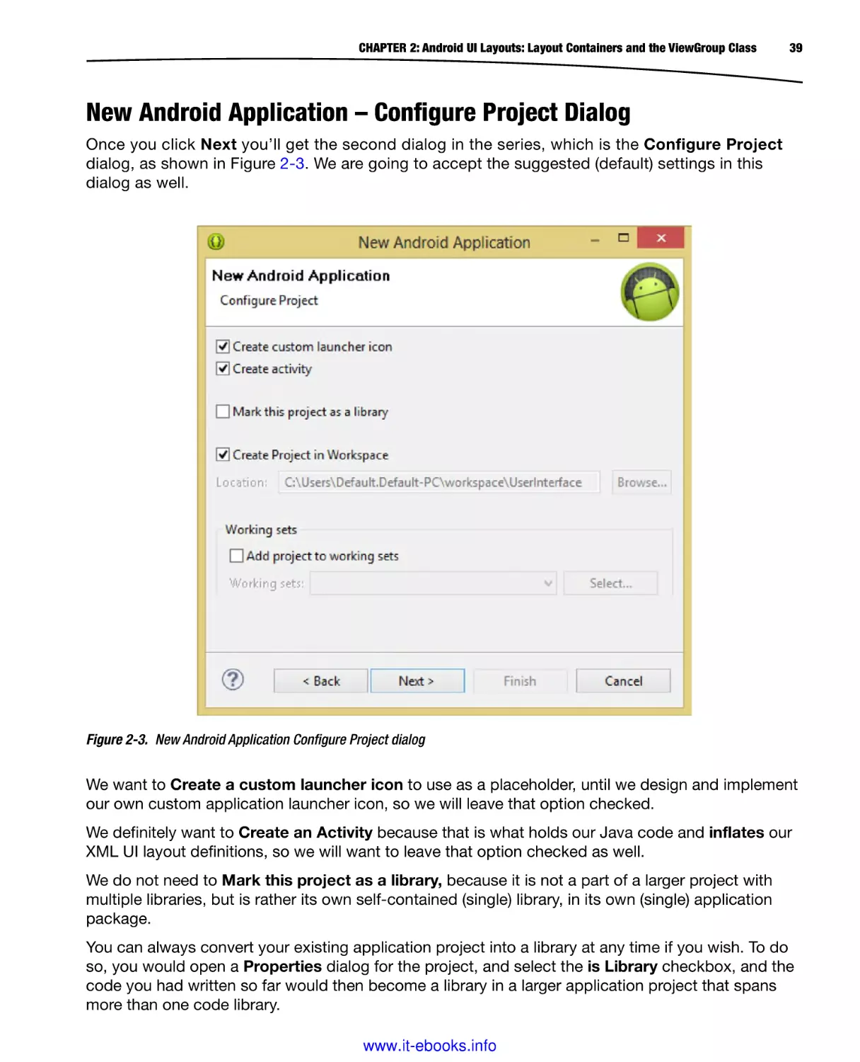 New Android Application – Configure Project Dialog