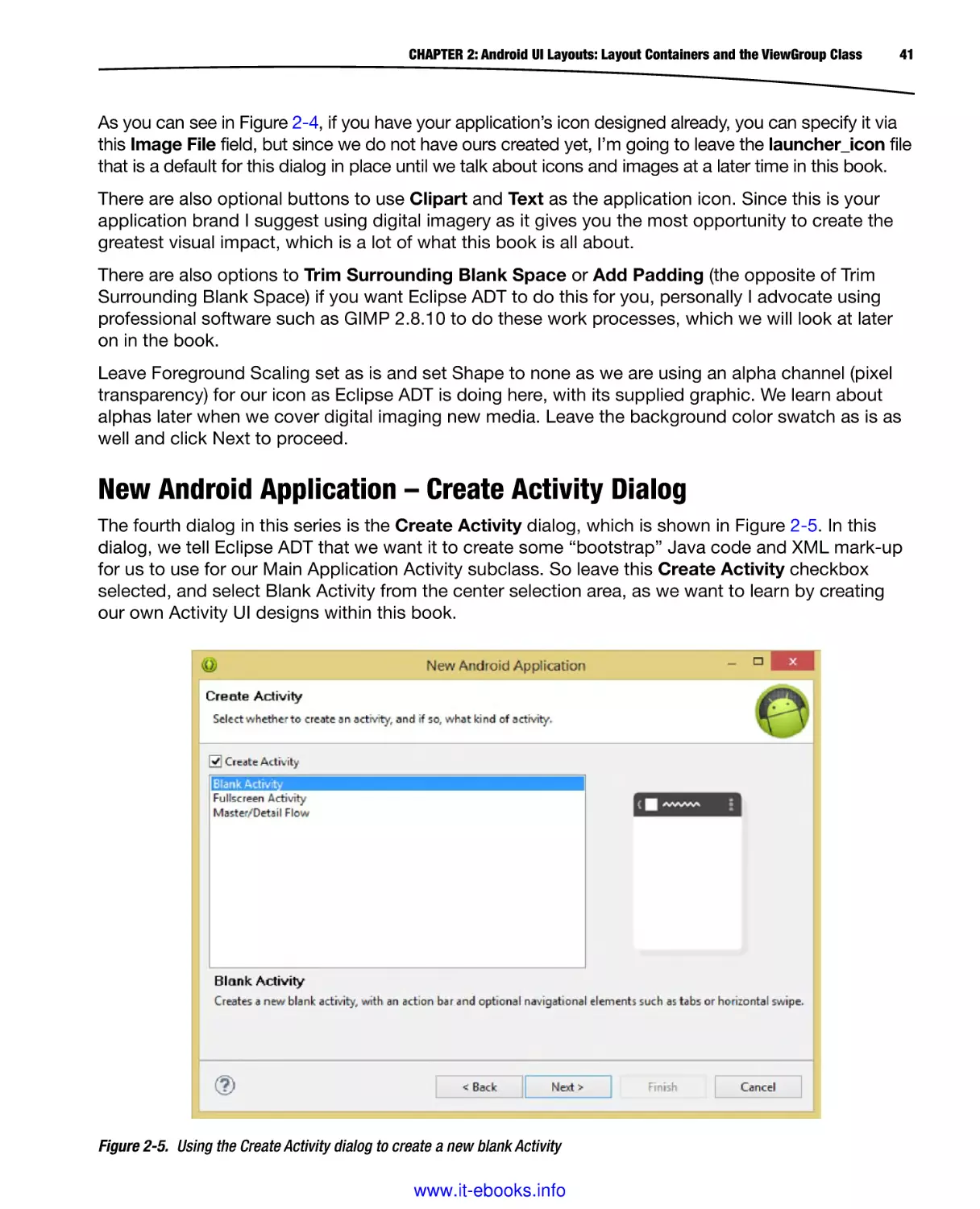 New Android Application – Create Activity Dialog