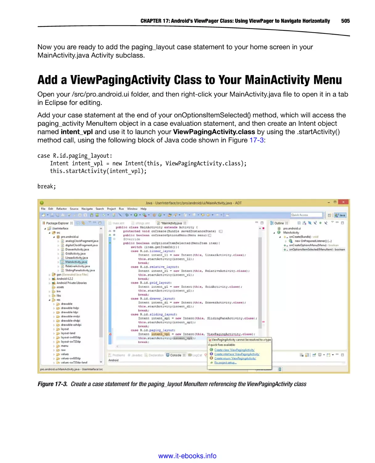 Add a ViewPagingActivity Class to Your MainActivity Menu