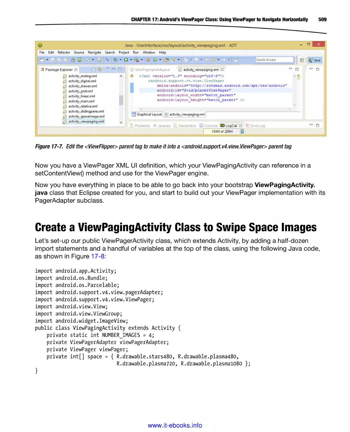 Create a ViewPagingActivity Class to Swipe Space Images