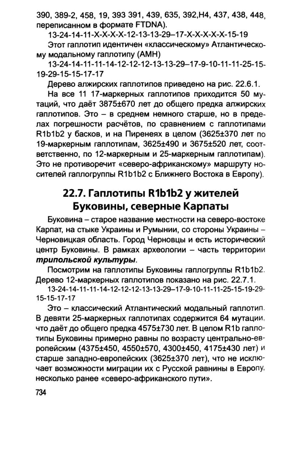 22.7. Гаплотипы R1b1b2 у жителей Буковины, северные Карпаты