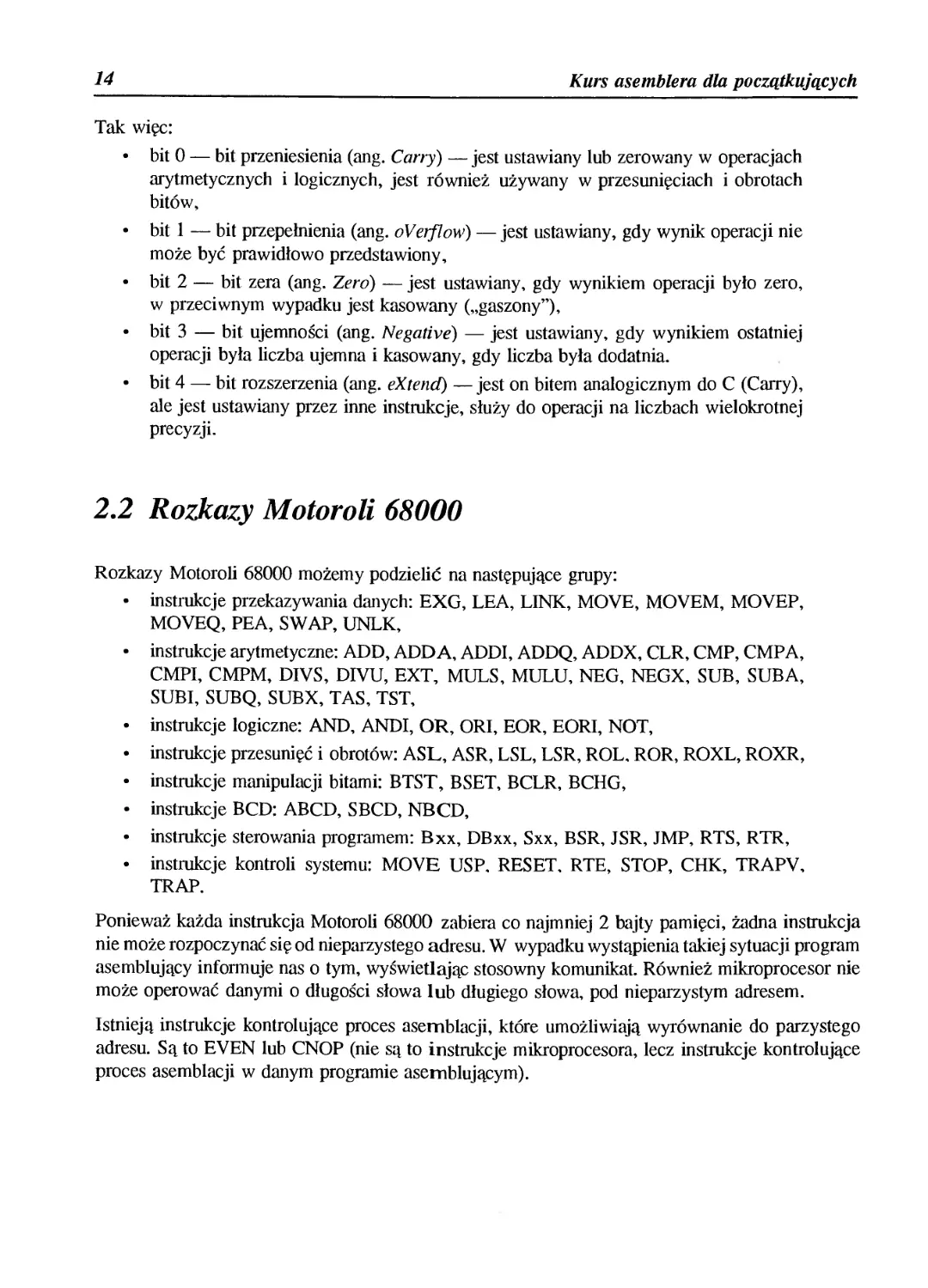 2.2 Rozkazy Motoroli 68000