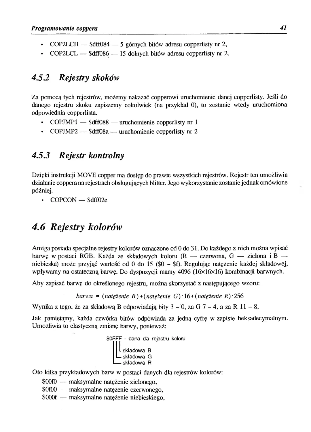 4.5.2 Rejestry skoków
4.5.3 Rejestr kontrolny
4.6 Rejestry kolorów