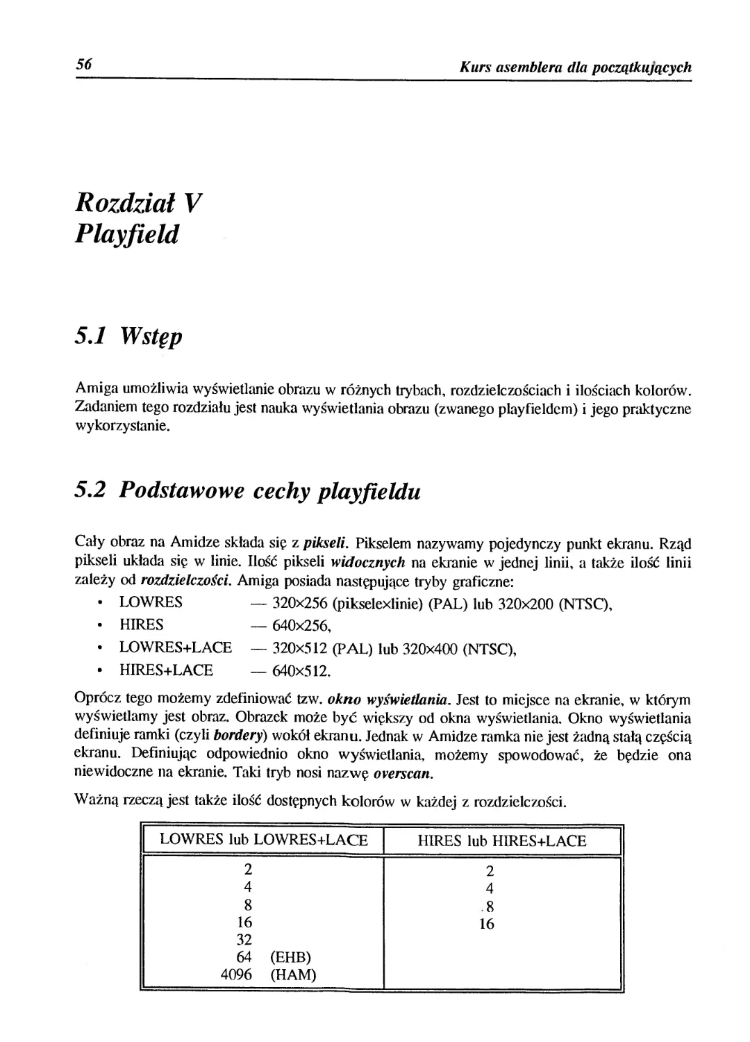 Rozdział V - Playfield
5.2 Podstawowe cechy playfieldu