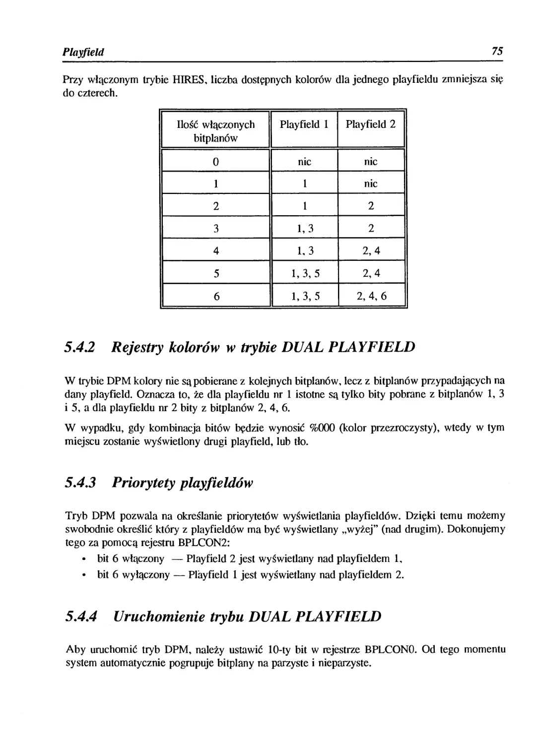 5.4.2 Rejestry kolorów w trybie DUAL PLAYFIELD
5.4.3 Priorytety playfieldów
5.4.4 Uruchomienie trybu DUAL PLAYFIELD