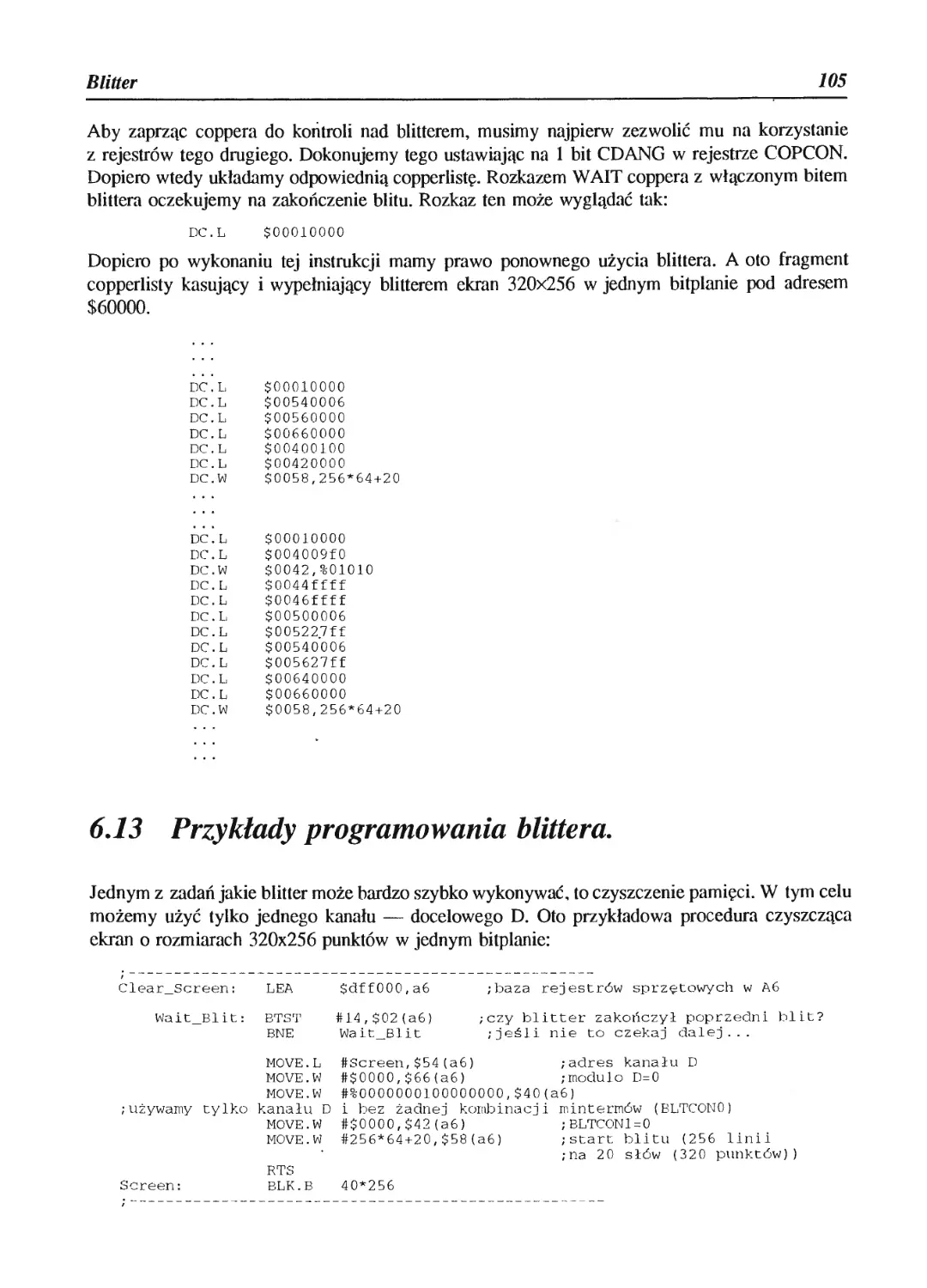 6.13 Przykłady programowania blittera