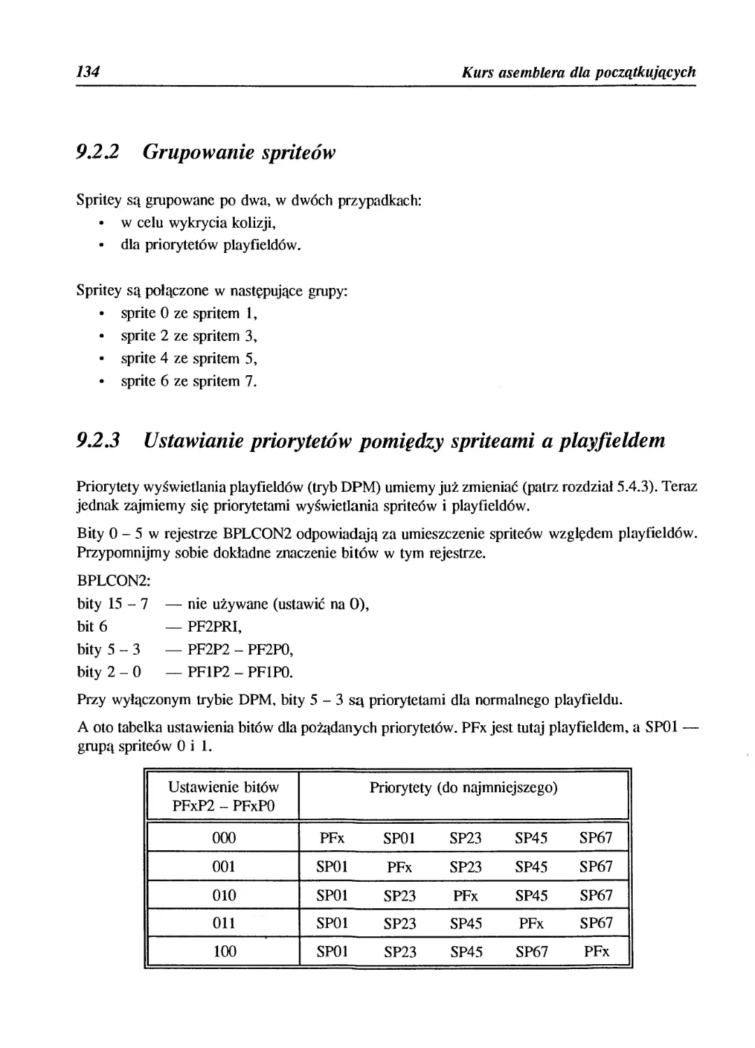 9.2.2 Grupowanie spriteów
9.2.3 Ustawianie priorytetów pomiędzy spriteami a playfieldem