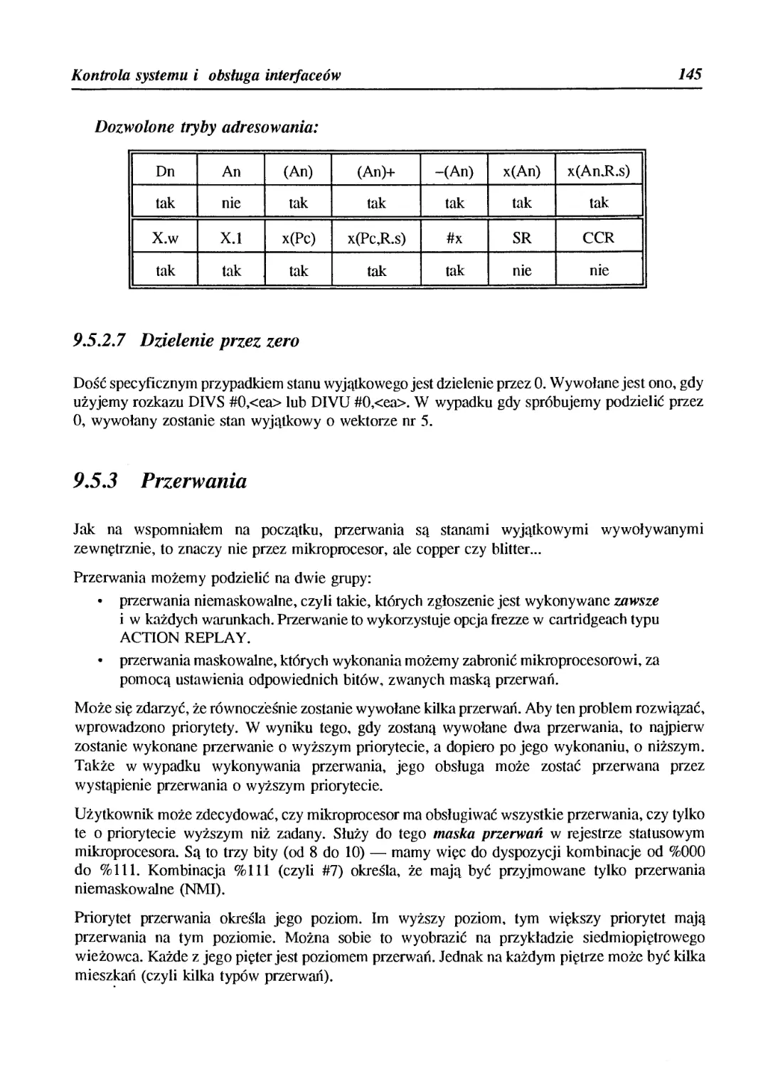 9.5.2.7 Dzielenie przez zero
9.5.3 Przerwania