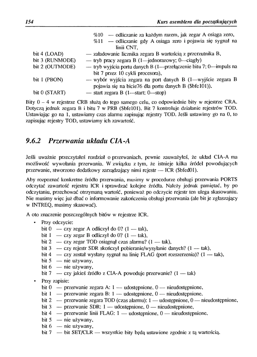 9.6.2 Przerwania układu CIA-A