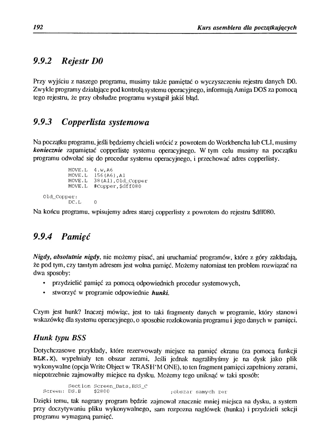 9.9.2 Rejestr D0
9.9.3 Copperlista systemowa
9.9.4 Pamięć