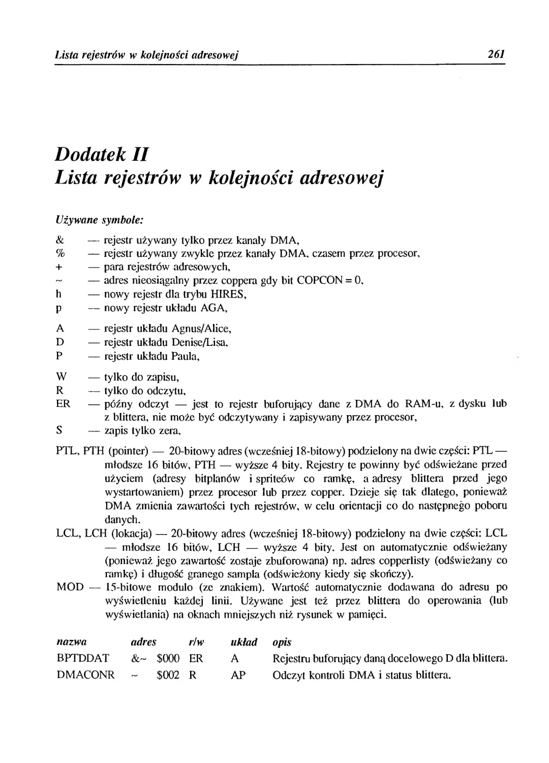 Dodatek II - Lista rejestrów w kolejności adresowej