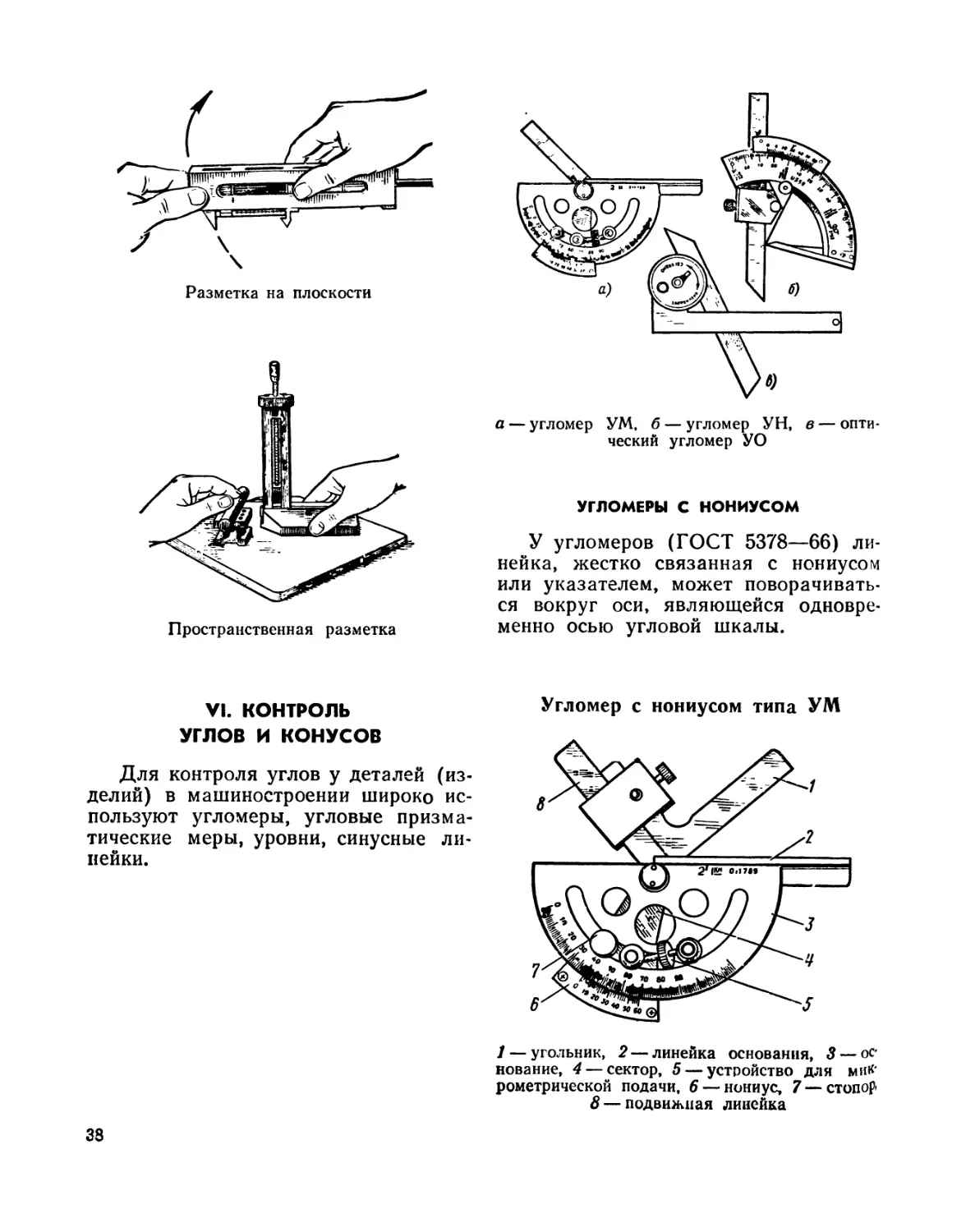 VI. Контроль углов и конусов
Угломеры с нониусом