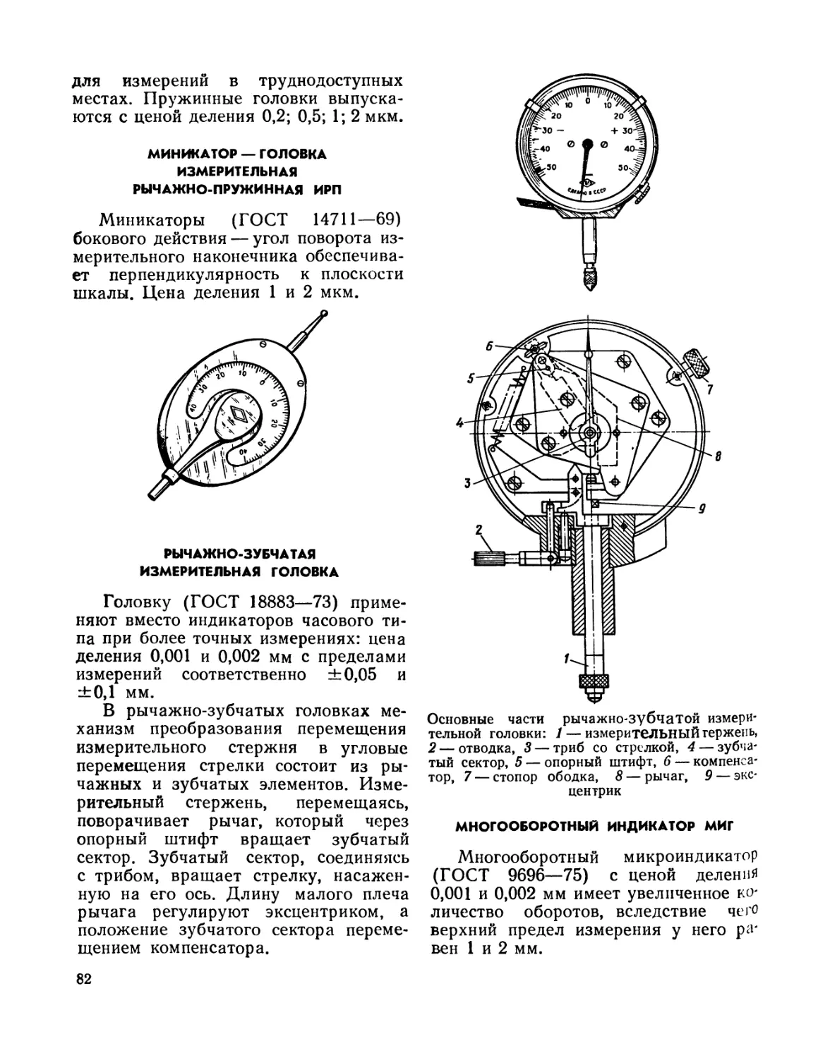 Миникатор — головка измерительная рычажно-пружинная ИРП
Рычажно-зубчатая измерительная головка
Многооборотный индикатор МИГ