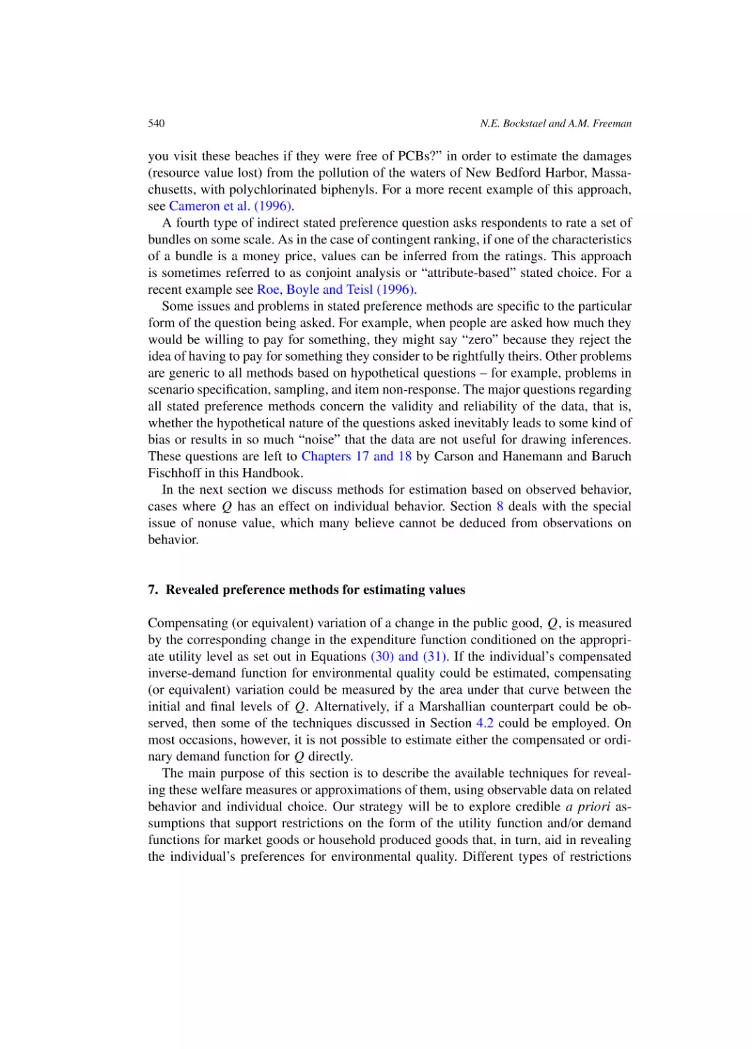 Revealed preference methods for estimating values