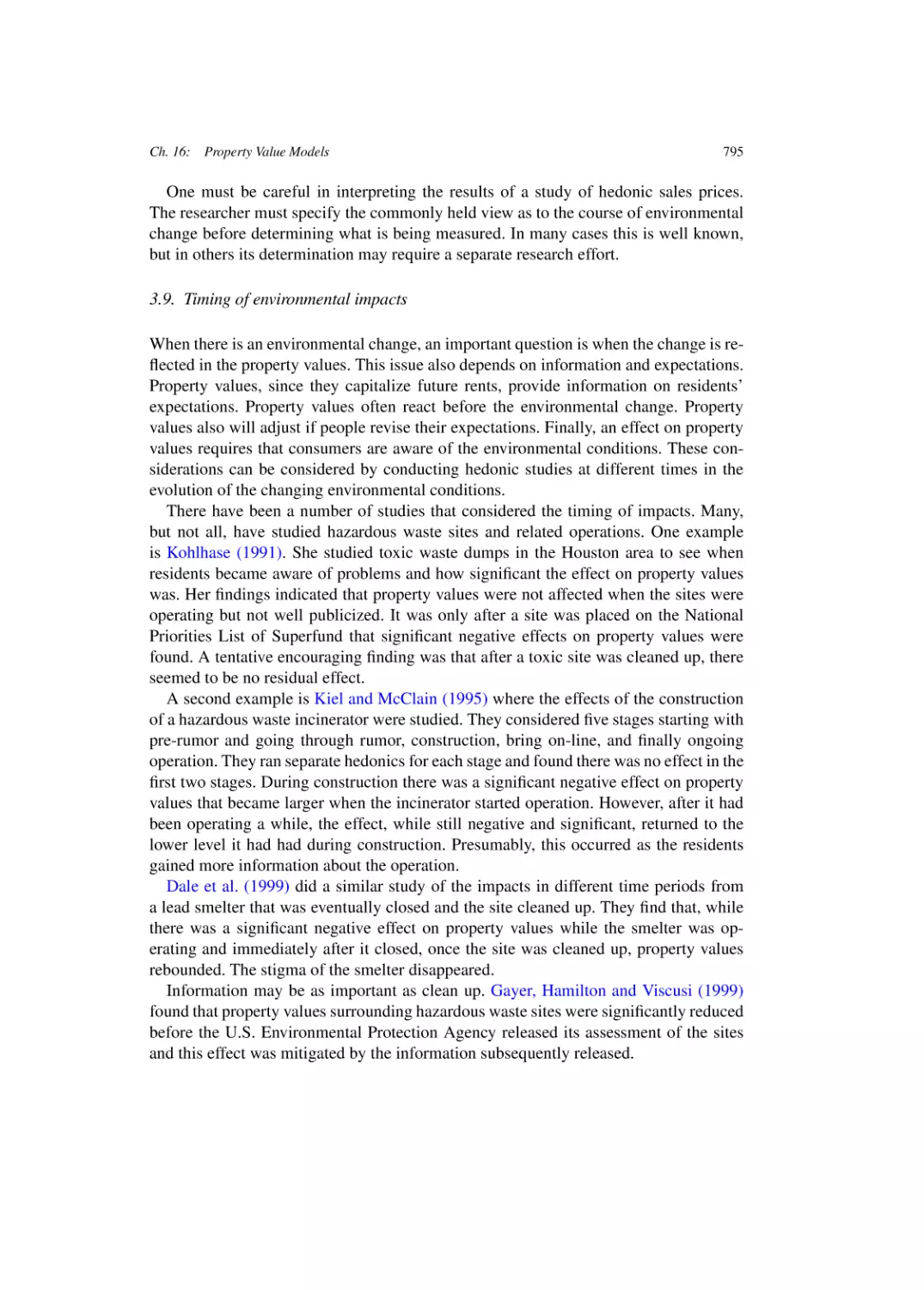 Timing of environmental impacts