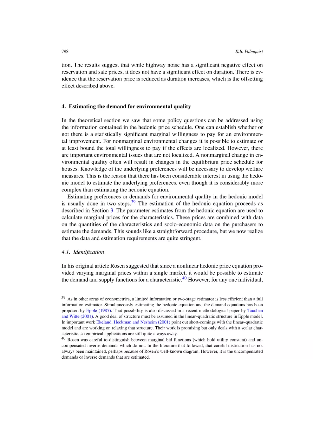 Estimating the demand for environmental quality
Identification