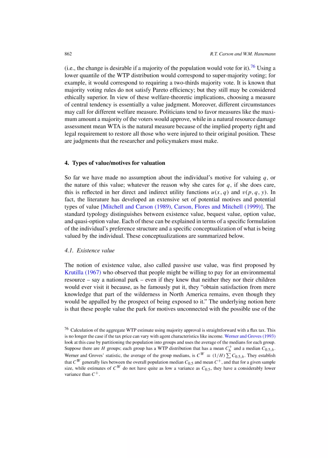 Types of value/motives for valuation
Existence value