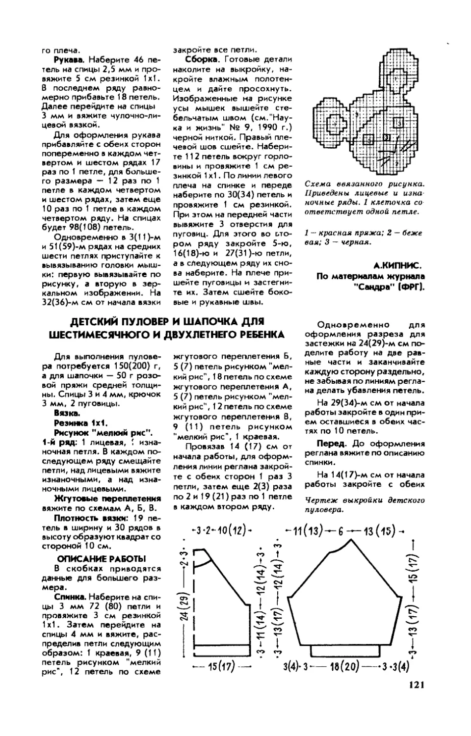 В. ВОРОНЦОВА, А. КИПНИС — Детский пуловер и шапочка для шестимесячного и двухлетнего ребенка