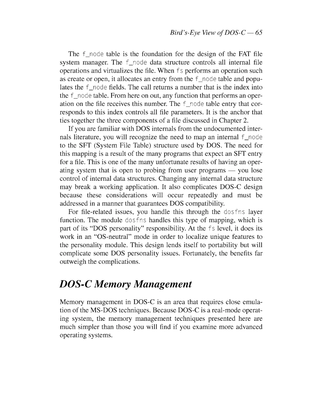 DOS-C Memory Management